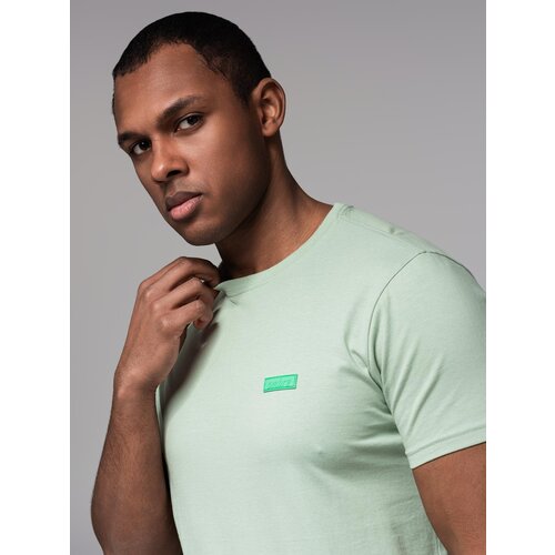Ombre Men's cotton t-shirt with contrasting thread - mint Cene