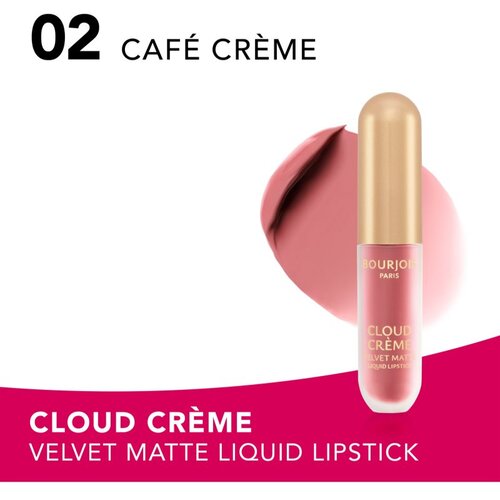 Bourjois Cloud Cr&amp;egrave;me Velvet Matte tekući ruž s ultra mat efektom nijansa 02 Cafe Cr&amp;egrave;me 3.1 ml Slike
