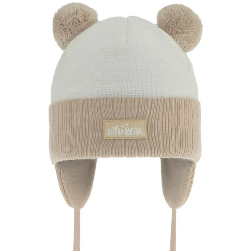 AGBO Girl's spring/ autumn hat beige Karotka with two pompom