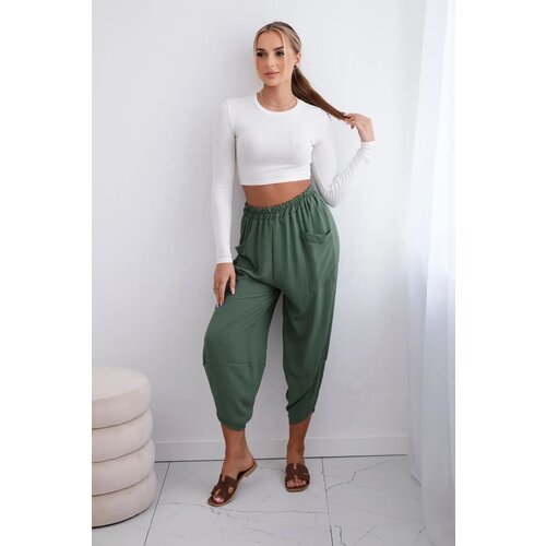 Kesi Włoski Trousers with wide leg and pockets khaki Slike