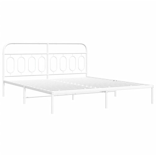  Metalni okvir za krevet s uzglavljem bijeli 193x203 cm Slike