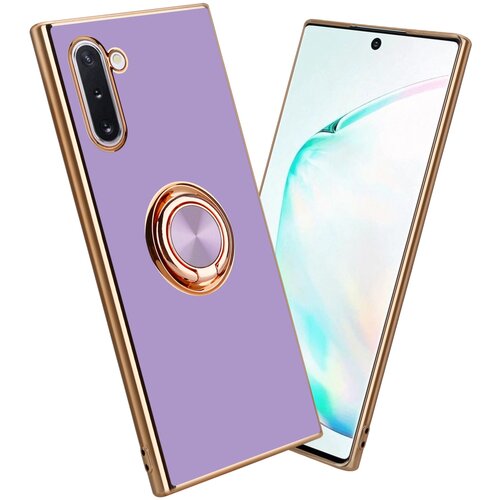 Cadorabo ohi&amp;scaron;je, združljiv s Samsungom v sijajnem svetlobnem vijoličnem - zlatu z obročem - za&amp;scaron;čitni pokrov iz fleksibilnega silikona TPU, z za&amp;scaron;čito pred kamero in držalo magnetnega avtomobi, (20593943) Slike