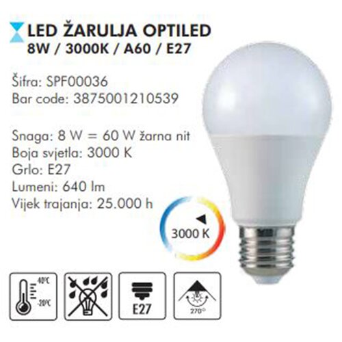 Sparx LED sijalica 8W/3000K A60 E27 Slike
