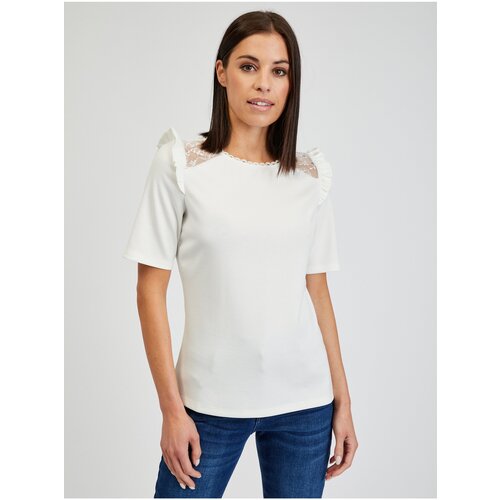 Orsay White Women's T-shirt with Neckline - Women Cene