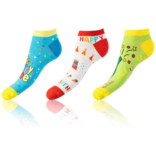 Bellinda CRAZY IN-SHOE SOCKS 3x - Modern colorful low crazy socks unisex - light green - red - blue Slike