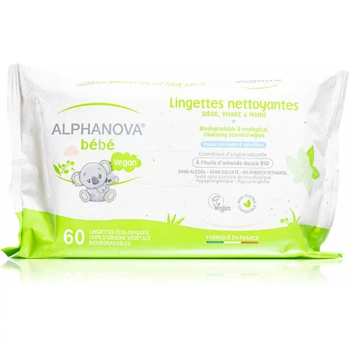 Alphanova Baby Bio ekstra nježne vlažne maramice za čišćenje za djecu od rođenja 60 kom