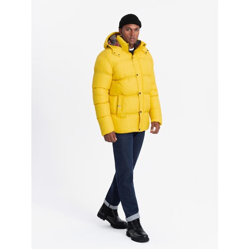Ombre Men&amp;#039;s puffer jacket with check lining - yellow Slike
