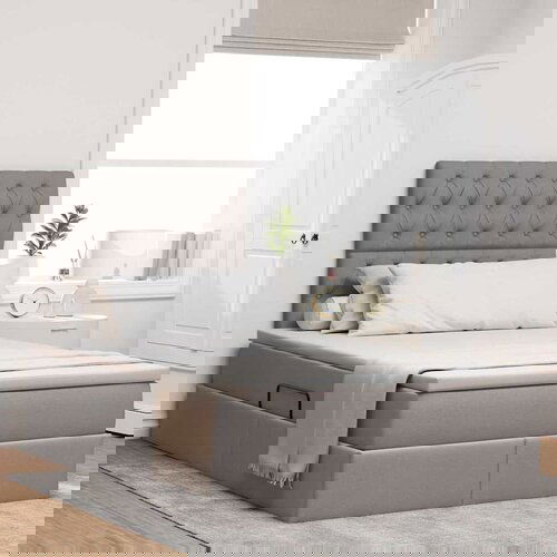 vidaXL Krevet S LED lampica s pohranom Sivo-smeđa 120 x 200 cm tkanina Cijene