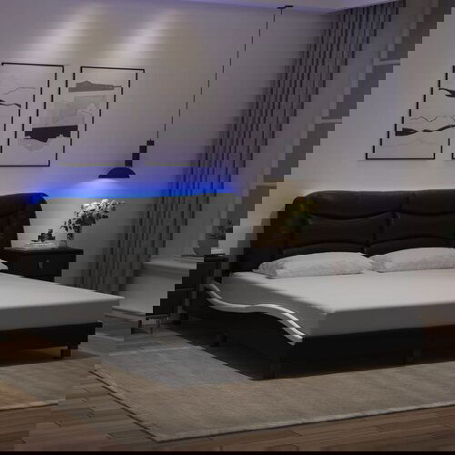  The Living Store Posteljni okvir z LED lučkami črno bel 160x200 cm umetno usnje - Posteljni Okvir, (21497697) Slike
