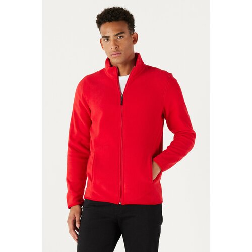 AC&Co / Altınyıldız Classics Men's Red Anti-pilling Anti-Pilling Standard Fit Bato Collar Sweatshirt Fleece Jacket. Slike