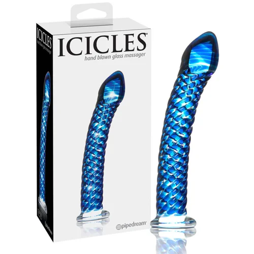 Icicles No. 29 - spiralni stekleni dildo s penisom (modri)