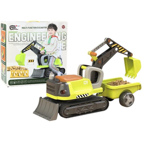 Lean Toys Poganjalec bager s prikolico Luči Zvok dim zelena Slike
