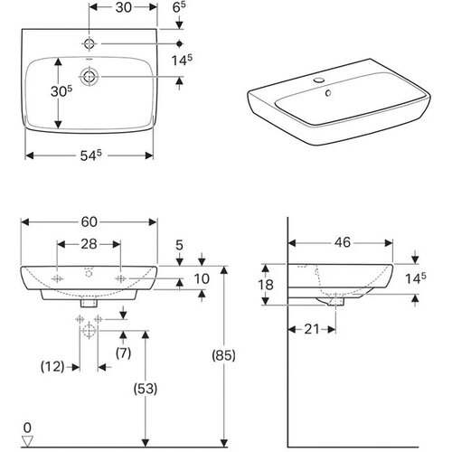 Geberit lavabo zidni selnova square 600X460 500.300.01.7 Slike
