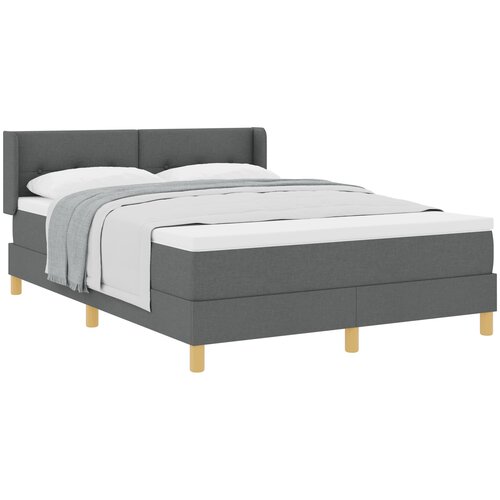 vidaXL Postelja s škatlastim vzmetenjem z vzmetnico temno siva 140x200 cm tkanina, Nastavljivo vzglavje z gumbi temno sivo 140 cm tkanina Cene