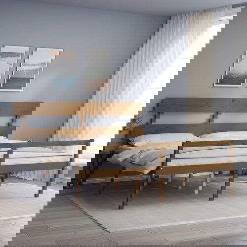 The Living Store Postelja za starej&amp;scaron;e z vzglavjem medeno rjava 200x200 cm lesa - Postelja Za Starej&amp;scaron;e, (21484858) Slike