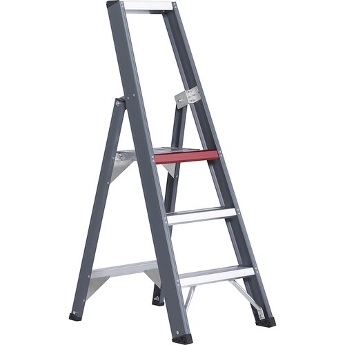 Altrex Aluminijasta dvokraka lestev s stopnicami, vzpenjanje z ene strani, z odlagalno posodo, 3 stopnice, delovna višina 2700 mm Cene