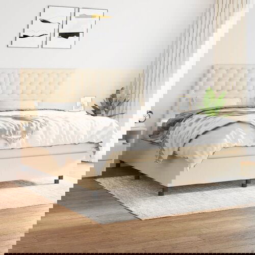  The Living Store Box spring postelja z vzmetnico krem 180x200 cm blago - Box Spring Postelja, (21455844) Slike