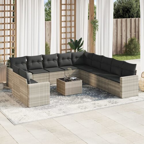 VidaXL 12-dijelni set vrtnih sofa poliratan s jastucima svijetlosivi Slike