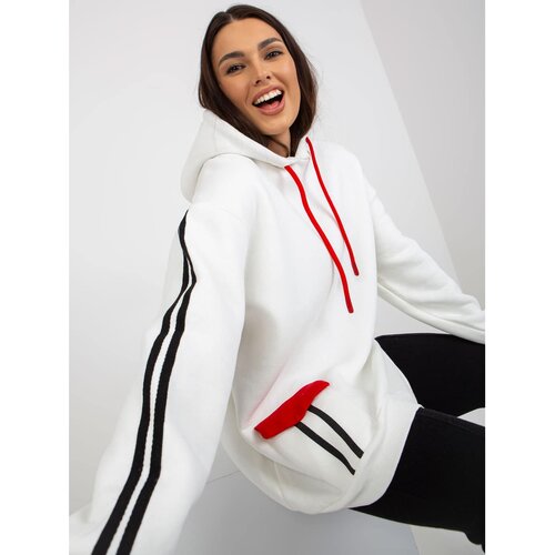 Fashion Hunters Warm white sweatshirt with a hood and stripes Slike