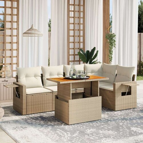 VidaXL 6-dijelni set vrtnih sofa s jastucima bež od poliratana Slike