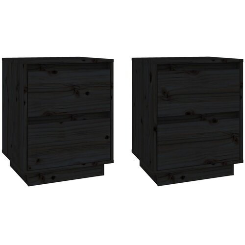  Noćni ormarići 2 kom crni 40 x 35 x 50 cm od masivne borovine Slike