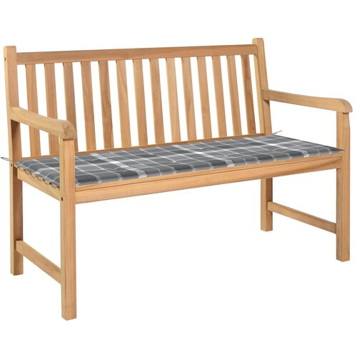 VidaXL Vrtna klop s sivo karo blazino 120 cm trdna tikovina Slike