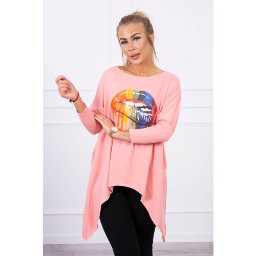 Kesi Oversize blouse with rainbow lip print apricot Slike