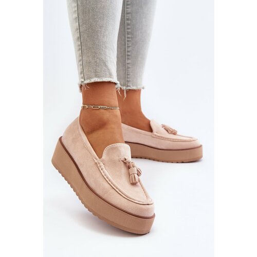 Kesi Women's platform loafers with fringe, light beige Mialani Slike