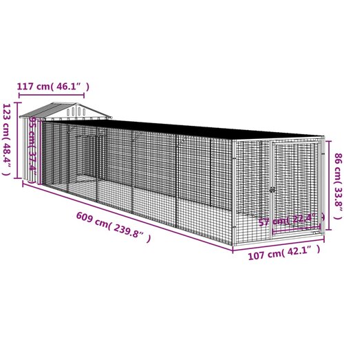  Kavez za koko&amp;scaron;i s igrali&amp;scaron;tem antracit 117x609x123 cm čelični Slike