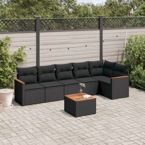 VidaXL 7-dijelni set vrtnih sofa od poliratana s jastucima crni Slike
