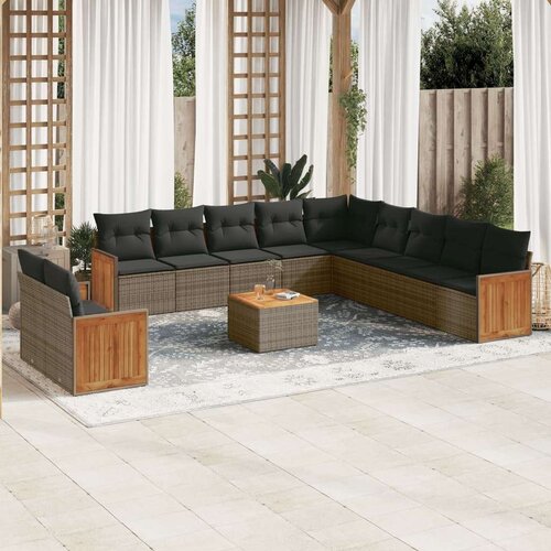 VidaXL 12-dijelni set vrtnih sofa od poliratana s jastucima sivi Slike