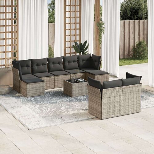  10-dijelni set vrtnih sofa od poliratana s jastucima sivi Slike