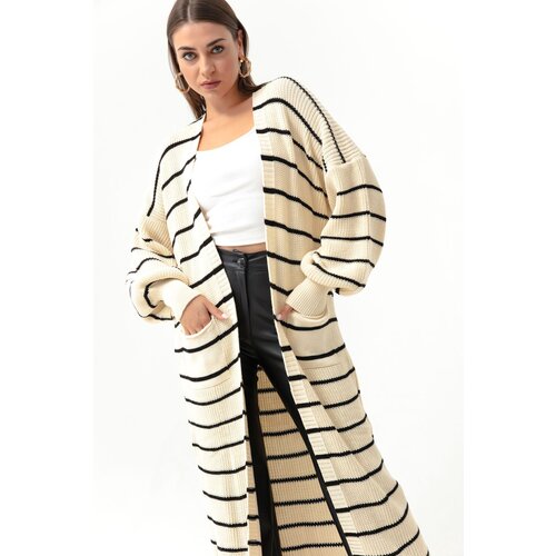 Lafaba Women&amp;#039;s Ecru Balloon Sleeve Long Knitwear Cardigan Slike