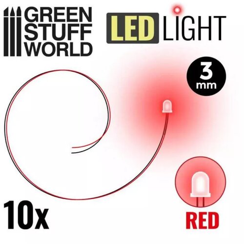 Green Stuff World DIP Leds - Red - 3mm (pack x10) Slike
