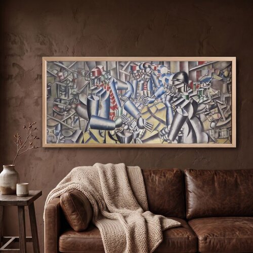 Wallxpert uramljena MDF slika ARTSNTMDL8, kubistička kompozicija sa kartaro&amp;scaron;ima za stolom, 50 x 120 cm Slike