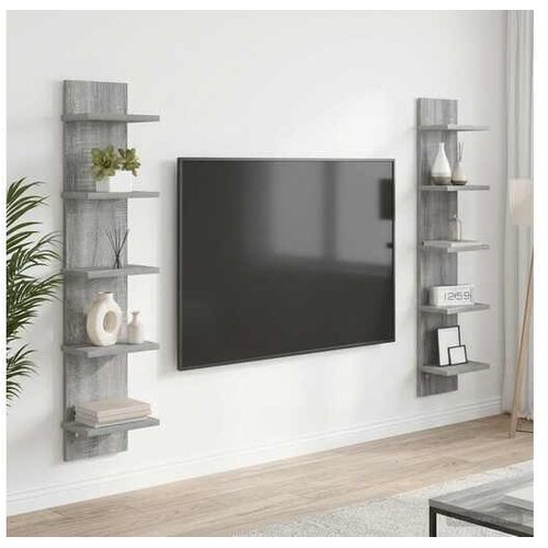 VidaXL Zidna polica 2 kom. Siva Sonoma 22 x 15 x 100 cm - Siva Sonoma 2 22 x 15 x 100 cm (5 etaža) Slike