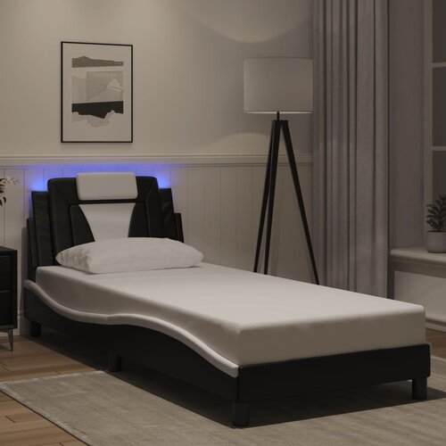 Furnova Posteljni okvir z LED lučkami črn in bel 90x200 cm umetno usnje, (21939483) Cene