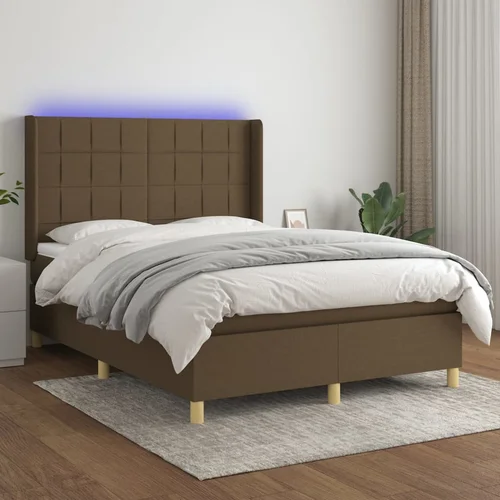 The Living Store Box spring postelja z vzmetnico LED temno rjava 140x190cm blago - Box Spring Postelja, (21520477)