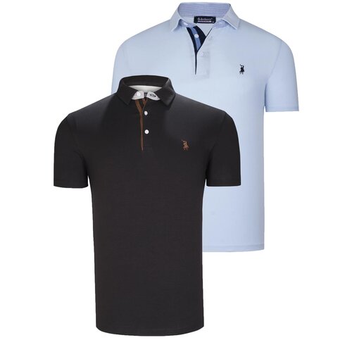 Dewberry DUAL SET T8582 MENS T-SHIRT-BLACK-BABY BLUE Cene