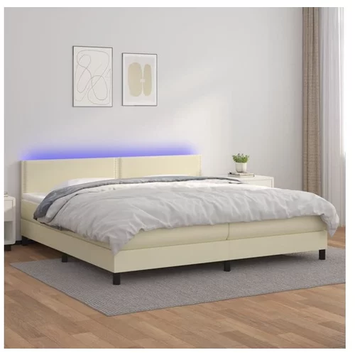  Box spring postelja z vzmetnico LED krem 200x200cm umetno usnje