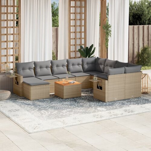 vidaXL 11-dijelni set vrtnih sofa od poliratana s jastucima bež Cijene