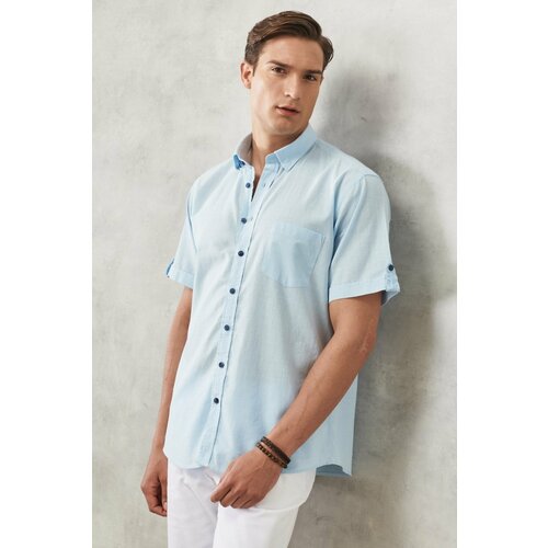 AC&Co / Altınyıldız Classics Men's Light Blue Comfort Fit Linen-Look 100% Cotton Short-Sleeved Shirt. Cene