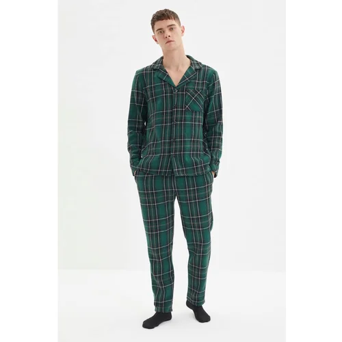 Trendyol Green Men's Regular Fit Plaid Woven Pajamas Set