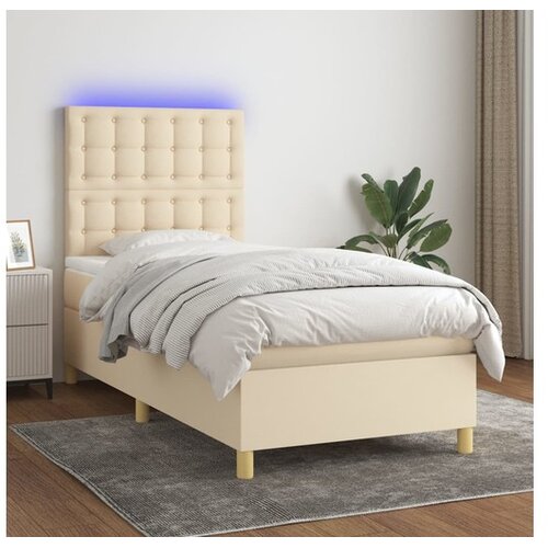  Krevet box spring s madracem LED krem 90x190 cm od tkanine Cijene