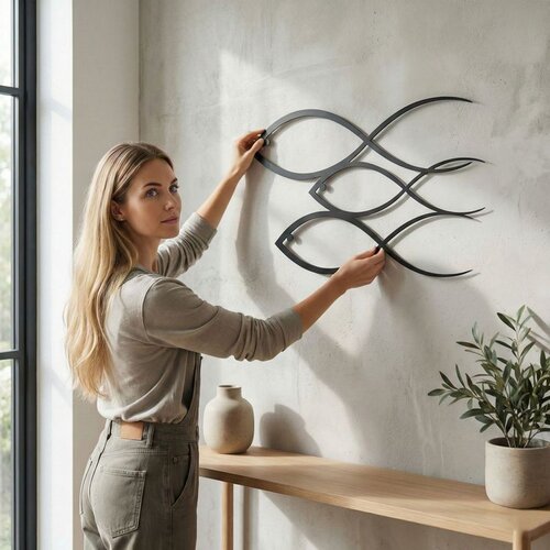 Wallxpert metalni zidni ukras 5059, tri stilizovane ribe, 75 x 45 cm, crni Cene