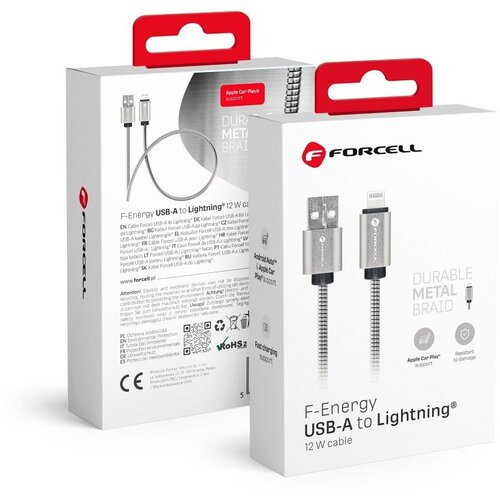 forcell kabal (kabl) f-energy metal C236 usb a na lightning 2.4A 12W 1m srebrni Cene