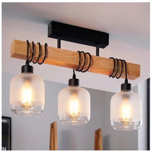 Brilagi Plafonski luster WOOD GLASS 3xE27/60W/230V borovina/crna/bela Slike
