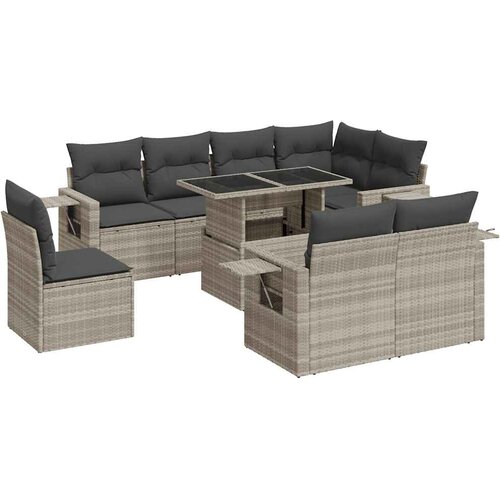 Maison Chic Seti vrtnega pohištva - Vrtna garnitura - Vrtni pohištvo set 9-delna z blazinami sv. siv poli ratan, (21804353) Cene