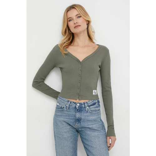 Calvin Klein Jeans Majica z dolgimi rokavi ženski, zelena barva