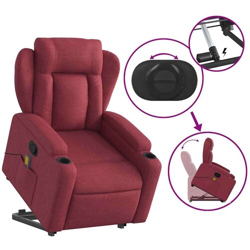 VidaXL Masažni naslonjač na podizanje od tkanine crvena boja vina Slike